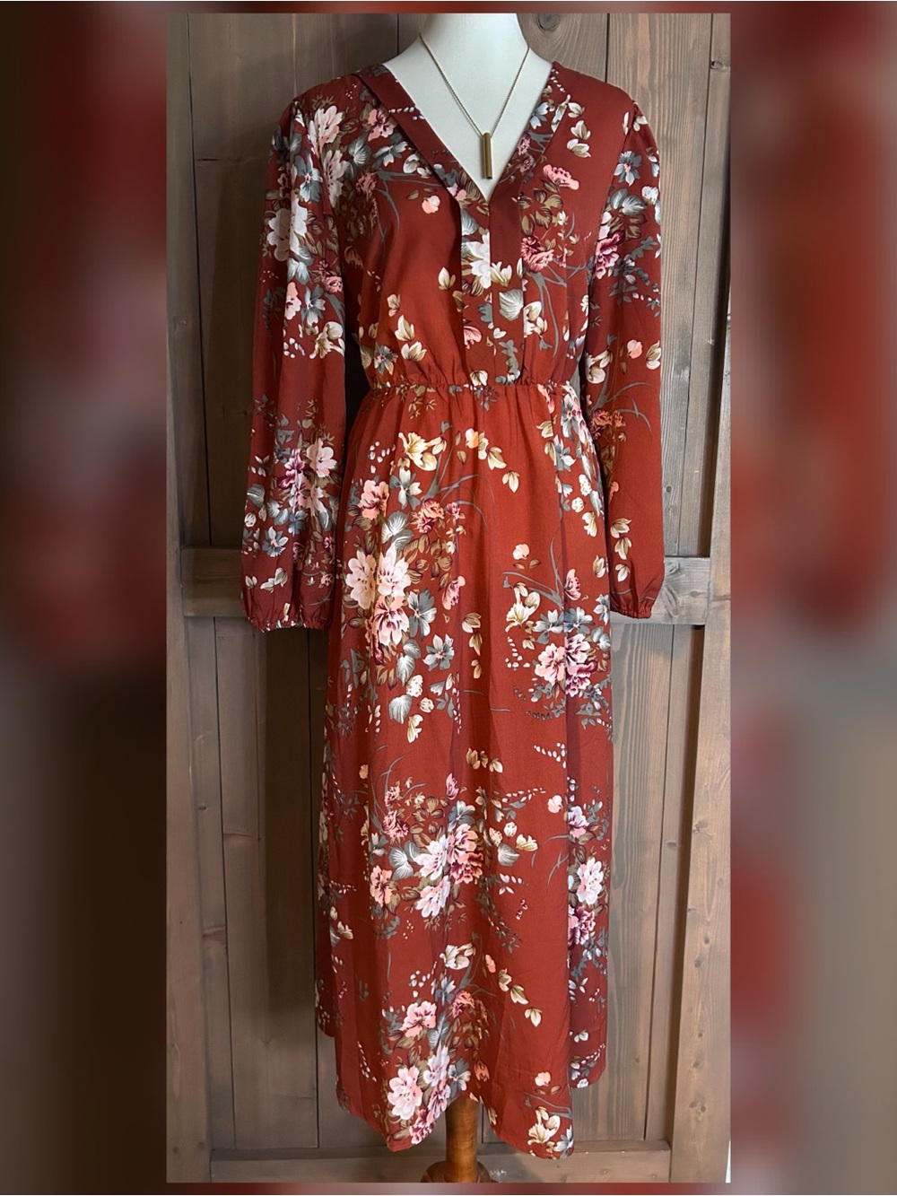 🍂 BLOOMCHIC • Floral Print Long Sleeve Maxi Dress (0X/12)